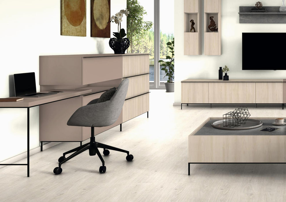 EGGER H3860 ST9 Champagne Hard Maple application render in a finished interior